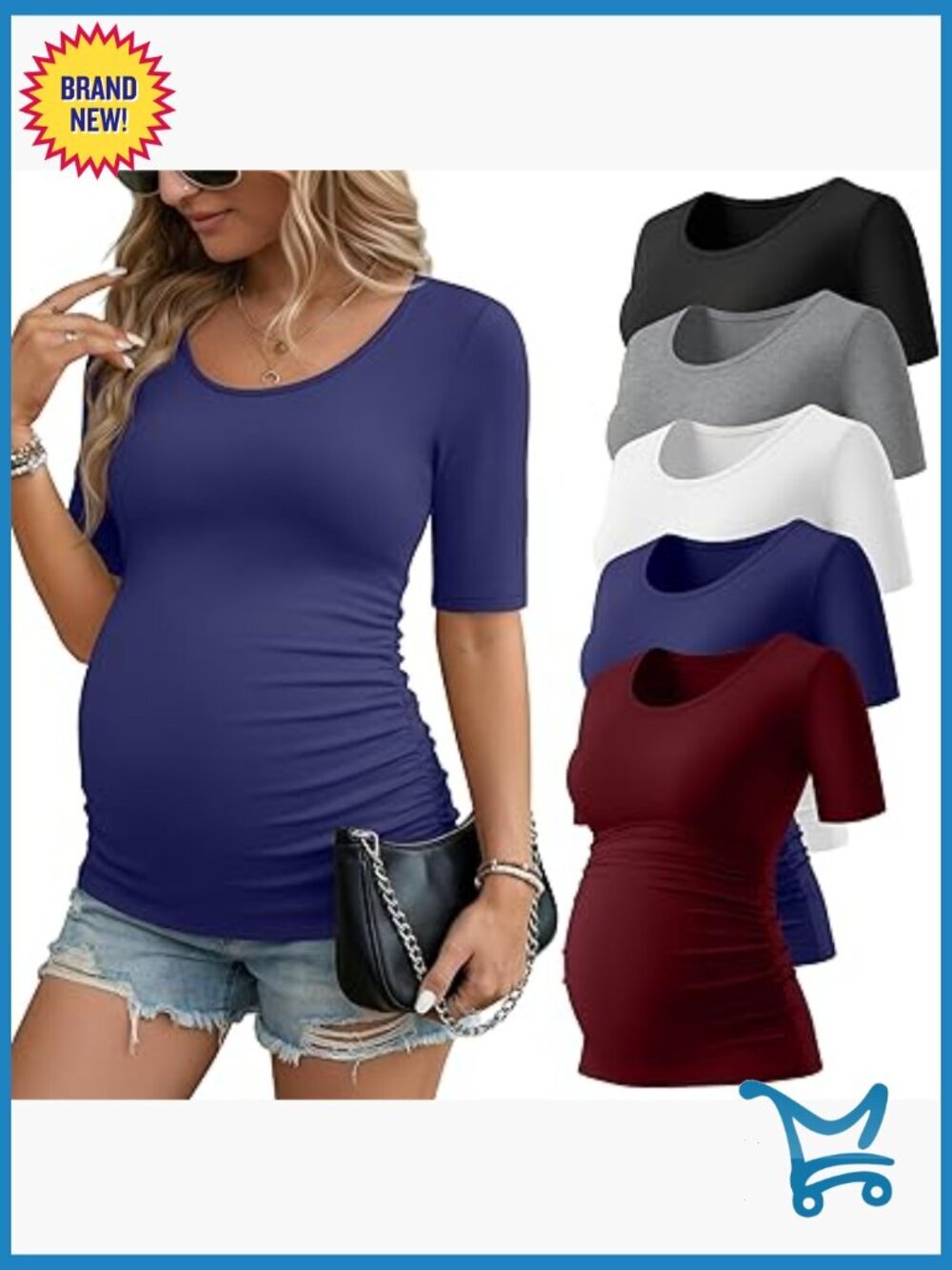 5 Pack Maternity T-Shirts Scoop Neck Half Sleeve Ruched Side Tops